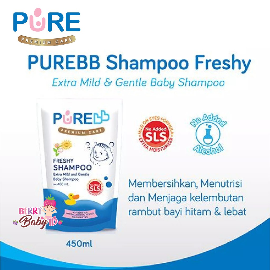 PureBB Baby Shampoo Shampo Bayi dan Anak Freshy &amp; Fruity Refill 450 ml Pure BB Pure Baby Berry Mart