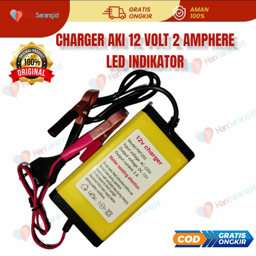 CARGER AKI MOTOR MOBIL 12V 2A PORTABLE OTOMATIS CHARGER ACCU AKI