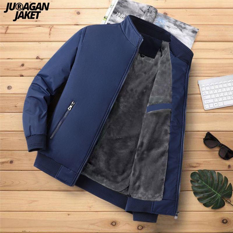 Jaket Bomber Mantel Musim Dingin Pria Tebal Bulu Hangat