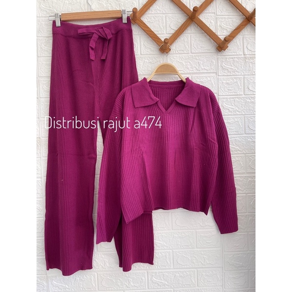 SERBA MAGENTAH ONESET CARDIGAN SWEATER SETELAN KULOT DAN ROK