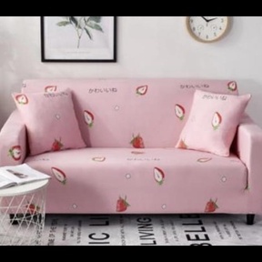 COVER SOFA SEATER sarung sofa elastis stretch - Pink straw