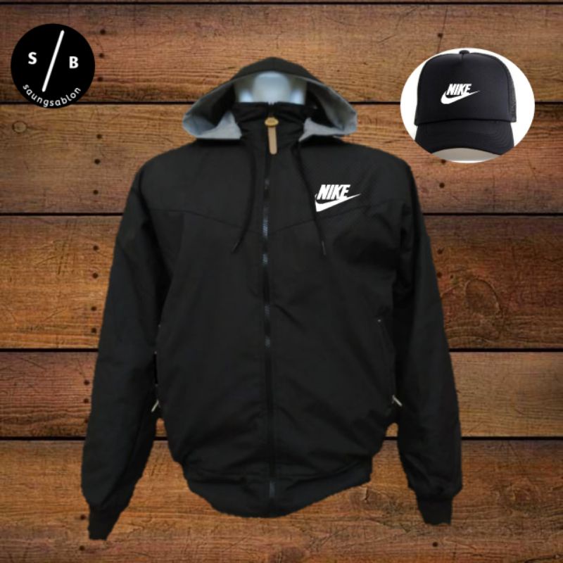 Jaket parasut outdoor (NIKE) jaket peria/wanita anti air bonus topi