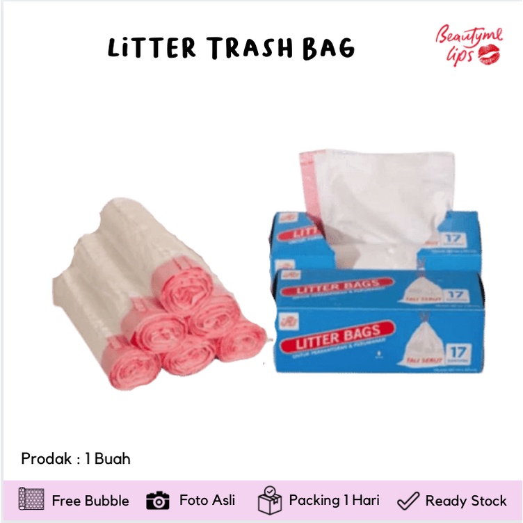 Litter Trash Bag Tali Serut Kantong Laundry Kantong Serbaguna 60 x 69