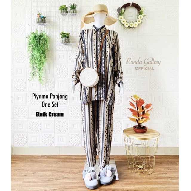 Piyama Rayon One Set Etnik Cream