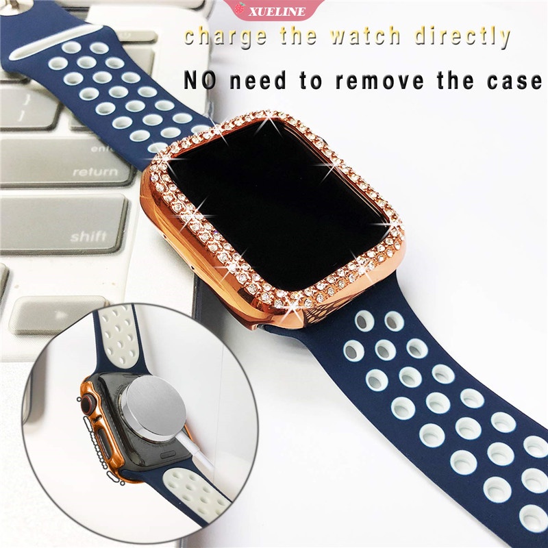 Case Bumper Pelindung Aksen Berlian Bling Ukuran 7 41mm 45mm 44mm 40mm 42mm 38mm Untuk iWatch series 3 4 5 6 se