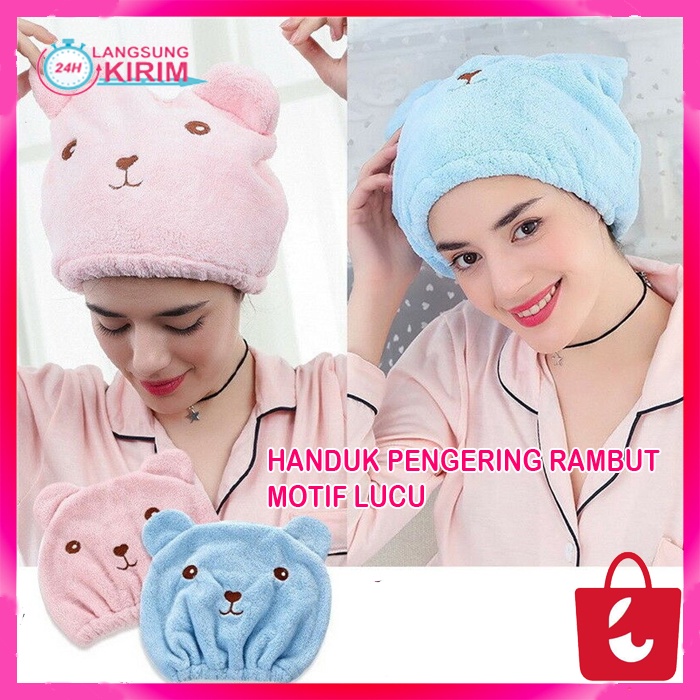 [Bisa Cod] Shower Cap Tebal Handuk Pengering Rambut Motif Beruang Handuk Kepala Keramas Handuk Rambut Keramas Microfiber Handuk Mandi