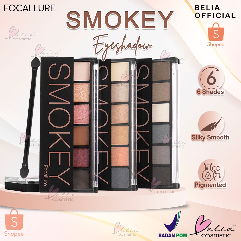 ❤ BELIA ❤ FOCALLURE Smokey 6 Colors Eyeshadow Palette FA06 | Eyeshadow | Riasan Mata (✔BPOM)