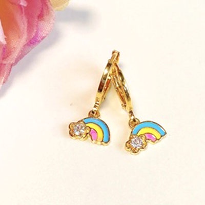 Anting Clip / Klip Bulat Motif Bunga Pelangi Perhiasan Aksesoris Wanita 1086