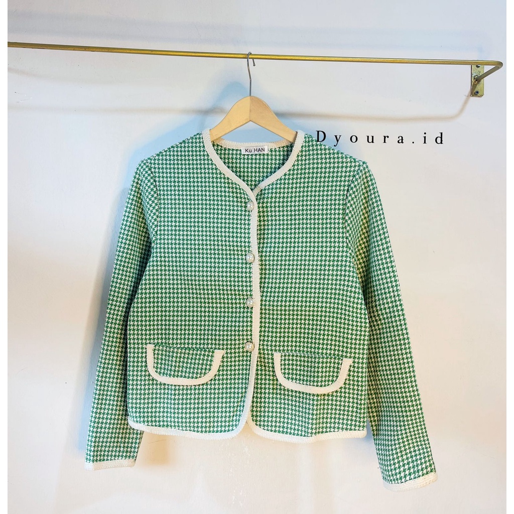 outer korean Import Premium Cardigan Motif Houndstooth Crop  by dyoura Ye-Na Blazer Korea Outer Import Premium Cardigan Motif Houndstooth Crop