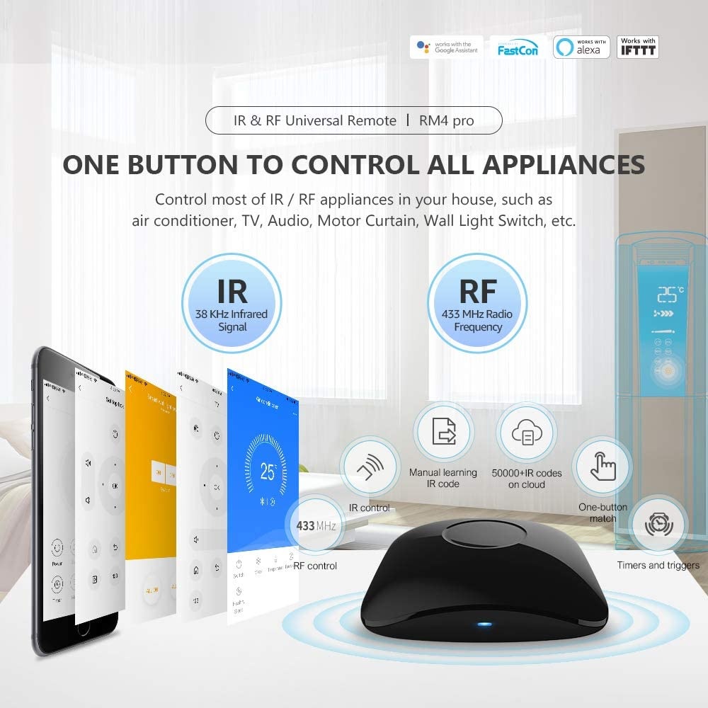 BROADLINK RM4 PRO - Smart Home Intelligent IR WIFi RF Control - Remote Kontrol Universal untuk Rumah Anda