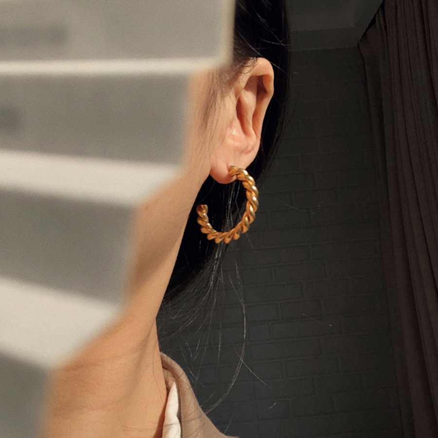 1 Pasang Twist Gaya Anting Bulat Bahan Berlapis Emas Stainless Steel Wanita Perhiasan Fashion S925 Perak Hoop Earrings Stud
