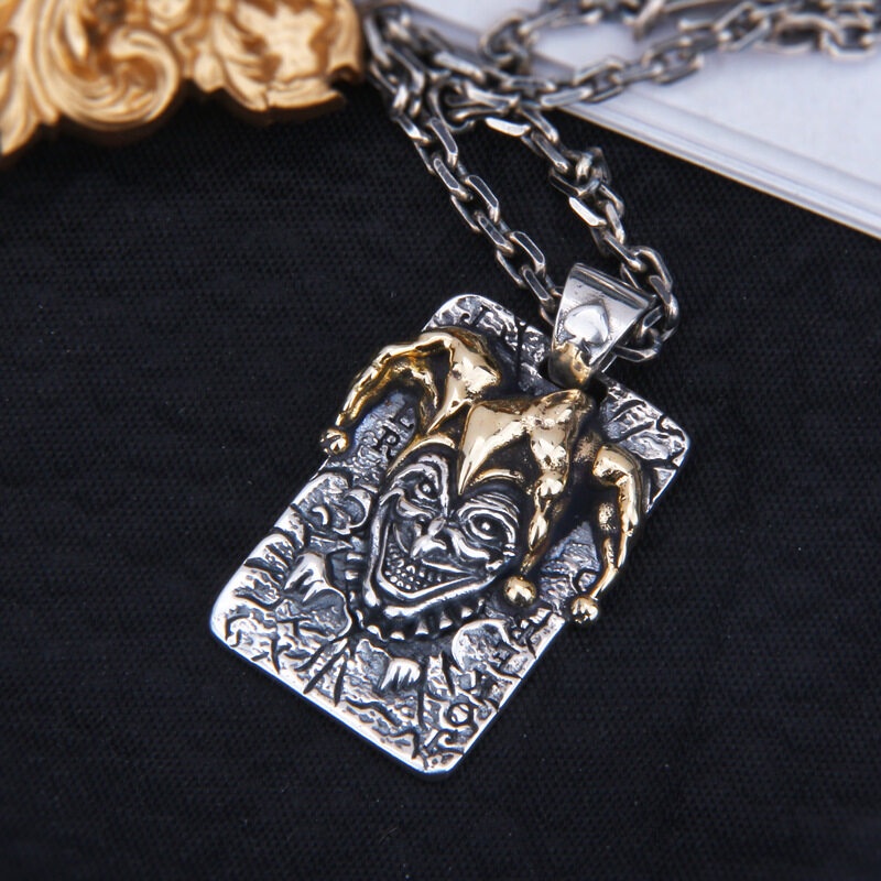 Kalung Liontin Badut Poker King Badut Gaya Hip Hop Retro Thailand Untuk Unisex