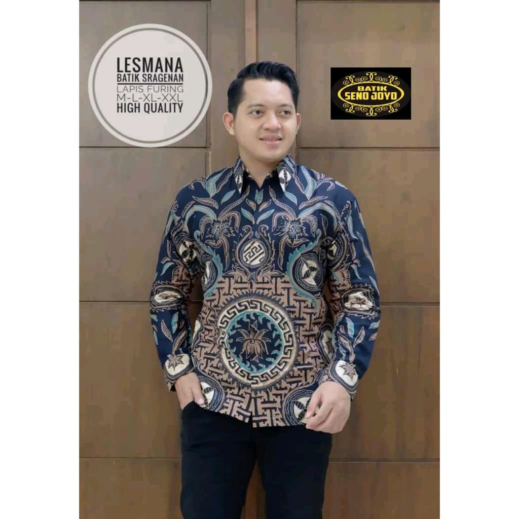 BATIK NAVY BAJU kemeja batik pria lengan panjang terbaru ORIGINAL  PENDEK modern PREMIUM 16