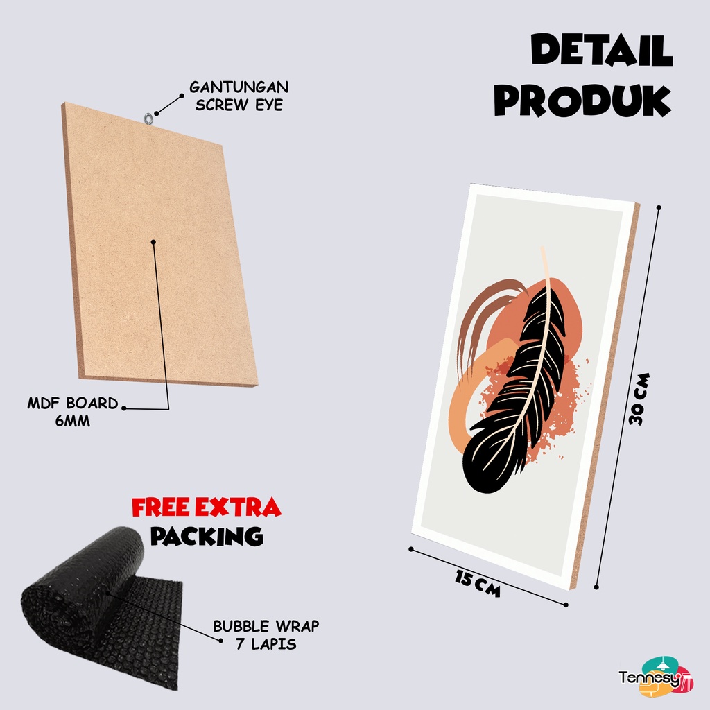 TENNESY HIASAN DINDING WALL DECOR BULU FEATHER AESTETIK 15X30 CM PAJANGAN POSTER DEKORASI DINDING KAMAR RUMAH