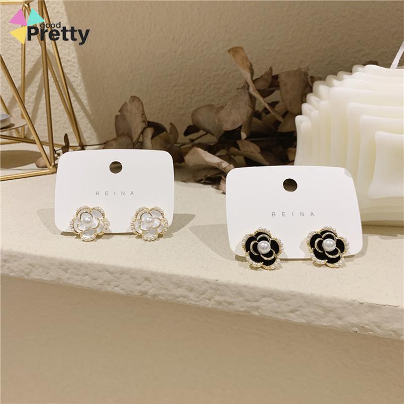 Anting Stud Silver Needle Bentuk Bunga Camellia Gaya Vintage - PD