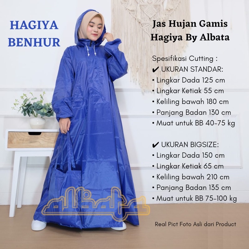Jas Hujan Jumbo Wanita Model Gamis Hagiya Albata warna Benhur