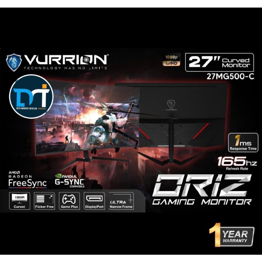 Vurrion ORIZ 27MG500 C 27" Inch Curved - FHD 165Hz 1Ms HDMI DP Monitor