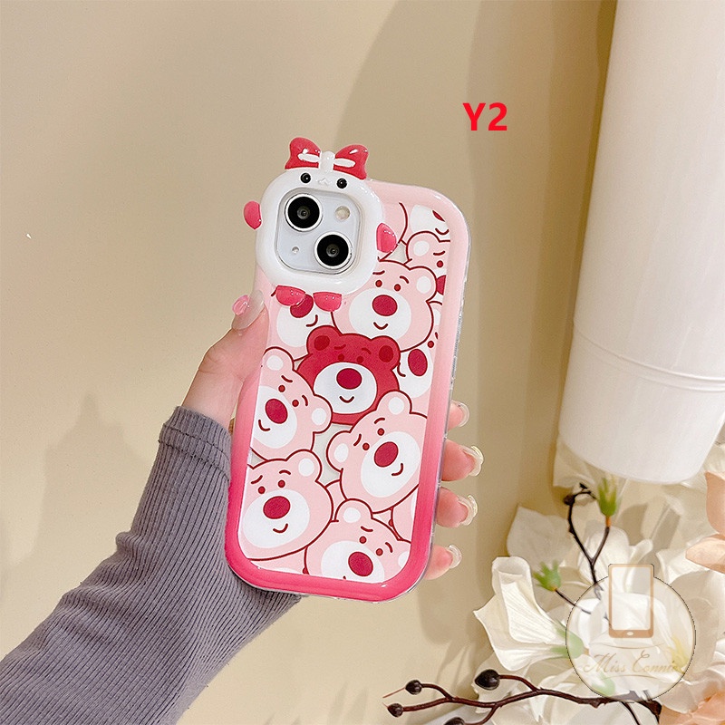 Soft Case TPU Motif Kartun Little Monster Strawberry Bear 3D Untuk IPhone 11 13 12 14 Pro MAX 6 6S 7 8 Plus XR X XS MAX SE