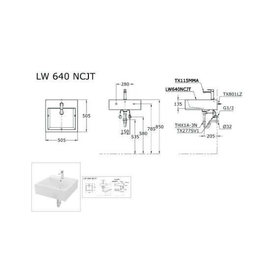 Wastafel TOTO LW 640 NCJT White Body Only