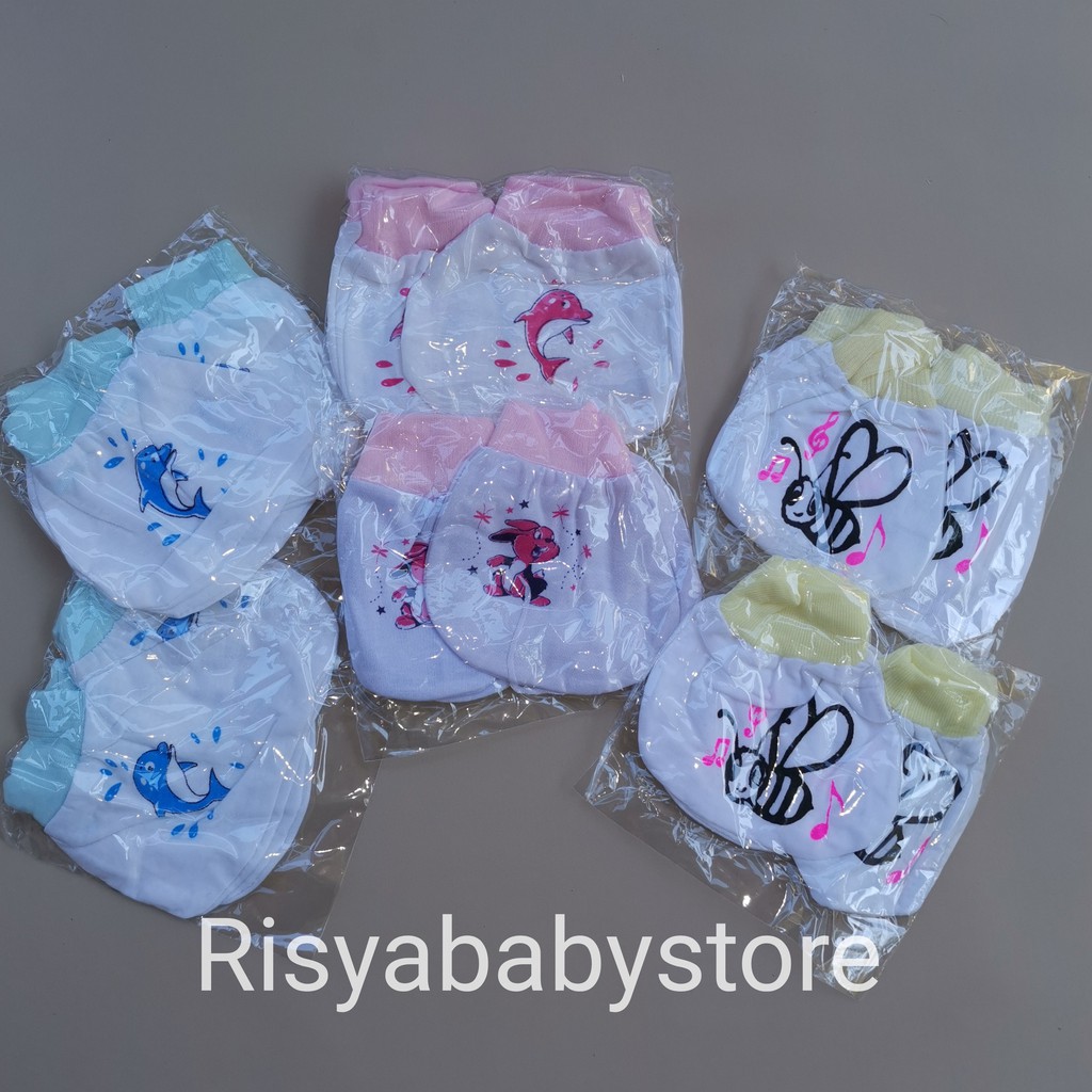 Sarung tangan kaki bayi baru lahir putih motif / perlengkapan bayi newborn