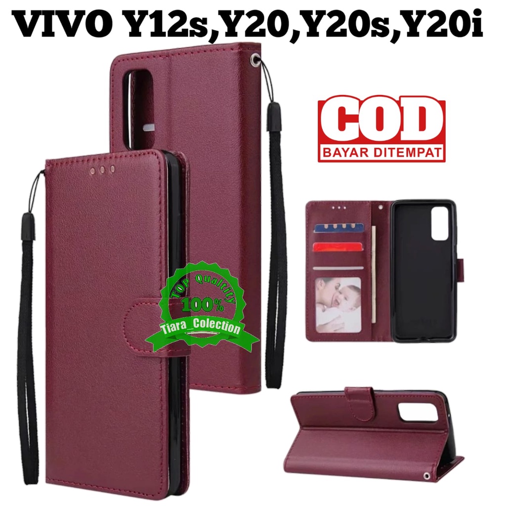 CASE FLIP KULIT VIVO Y20 Y20i Y20s (G) 2021 Y12s CASING HP COVER HP UNTUK VIVO LEATHER FLIP CASE PRE