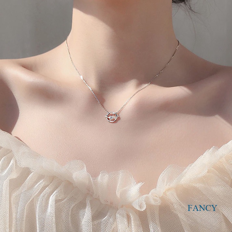 Kalung Rantai Liontin Planet / Bintang Hias Kristal Zircon Ala Gotik Untuk Wanita