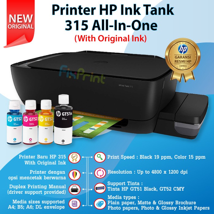 Printer HP Ink Tank 315 All in One Inktank HP 315 infus Pabrik Print Scan Copy Print Foto Multifungsi Color Photo 319