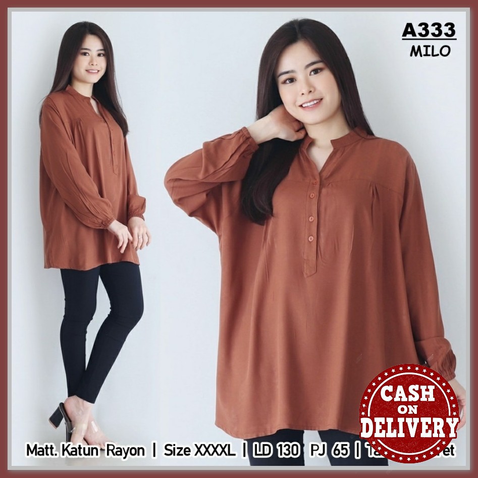 Blouse Wanita Jumbo Atasan Big Size Blus Lengan Panjang Muslim Murah Ld 130 Desta Milo [Baju 0128] U