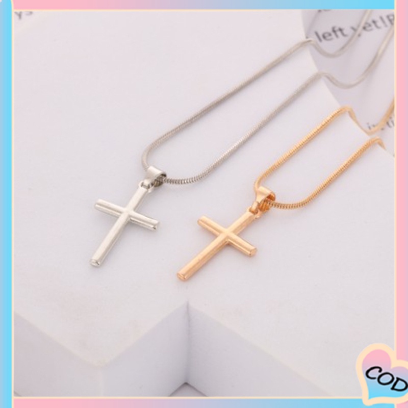 COD❤Fashion Kalung Salib Emas Kalung Sederhana Wanita Aksesoris Liontin Hypoallergenic  Tri