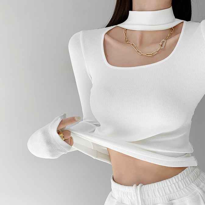 【MISSHONEY】Korean High Fashion  Cut Out Halter Neck T-shirt 7308