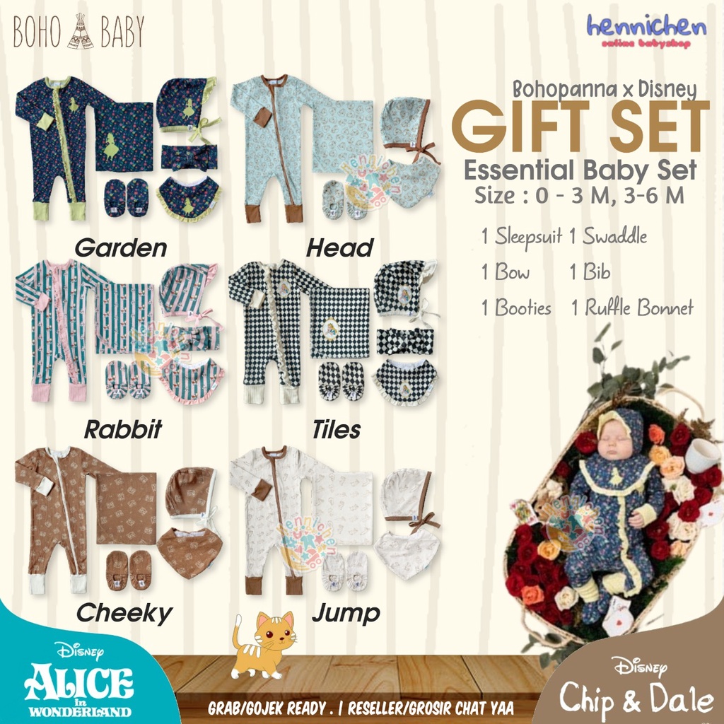 KADO BAYI BOHOPANNA X DISNEY ESSENTIAL BABY BOY BABY GIRL DISNEY BABY SET PAKET NEWBORN - PAKET BAJU BAYI DAN AKSESORIS 0 - 6 MONTH