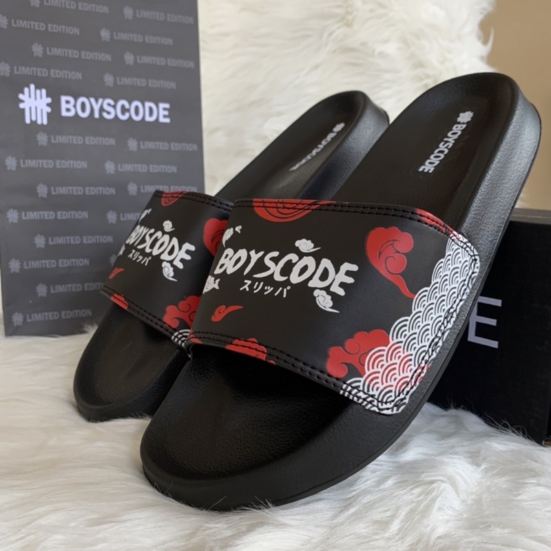 SANDAL PRIA SLIP ON BOYSCODE TYPE 23/ SENDAL SLOP HITAM MOTIF/ SANDAL KARET PRIA EKStore