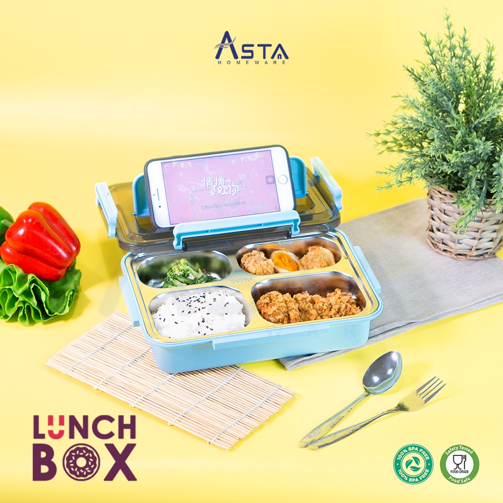 Lunch Box Set Stainless Steel 3 Sekat dan 4 Sekat Kotak Makan BPA Free Tahan Panas Free Sendok Garpu