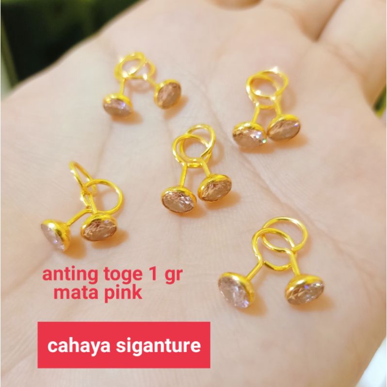 ANTING TOGE MATA PINK BESAR PERAK 925 LAPIS MAS