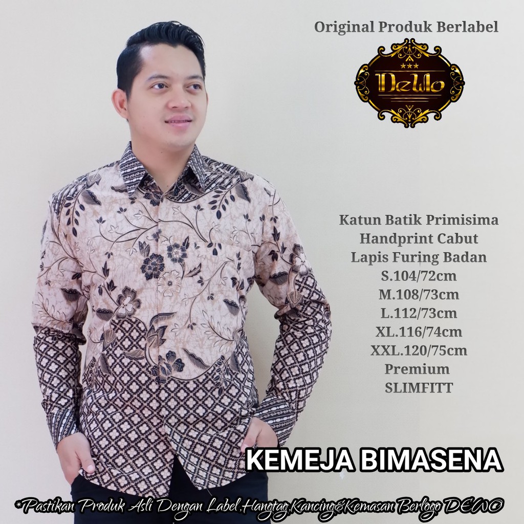 Atasan Kemeja Baju Batik Pria Lengan Panjang PREMIUM Modern LAPIS FURING BIMASENA DEWO