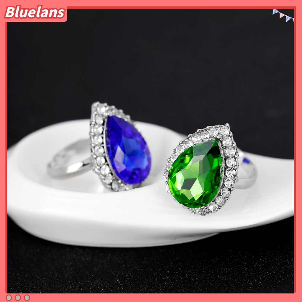 Set Perhiasan Kalung Cincin Anting Berlian Imitasi Bentuk Tetesan Air Untuk Wanita