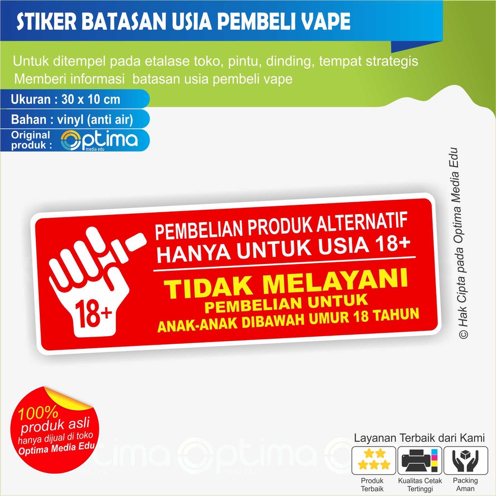 

STIKER BATASAN USIA MEMBELI VAPE / ANAK ANAK DILARANG MEMBELI VAPE