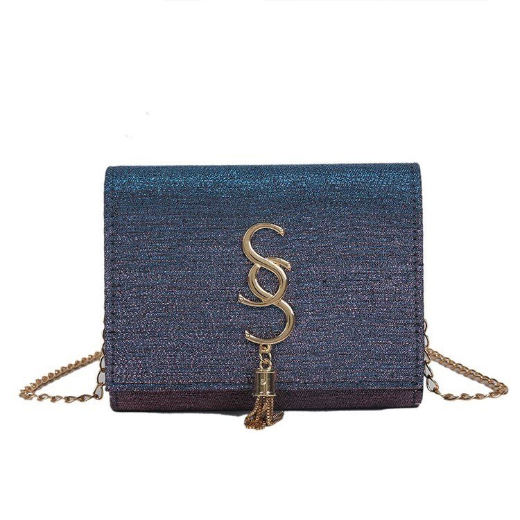 tas selempang clutch pouch gradasi warna ungu biru berkilau wanita bag