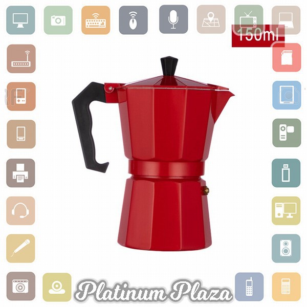 OneTwoCups Espresso Coffee Maker Moka Pot Teko Stovetop Filter 150ml 3 Cups - MX001 - Red`2TKYYG-