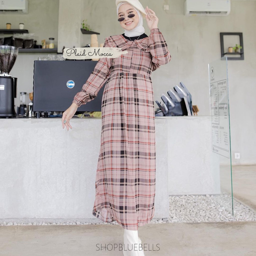 Ghea Plaid Ankle Dress - Gamis Midi Ankle-Length Katun Rayon