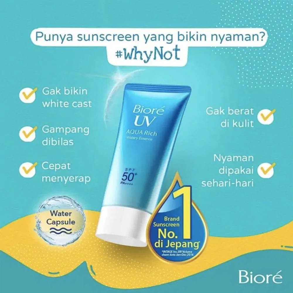 BIORE UV AQUA RICH WATERY ESSENCE 15GR SUNSCREEN WAJAH KOSMETIK SPF50