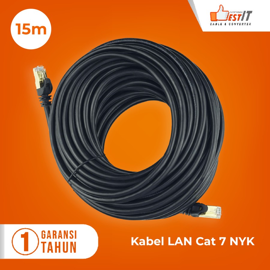 Kabel Lan SSTP Cat7 Ethernet Network 10Gbps Gold Plated RJ45 15 Meter NYK