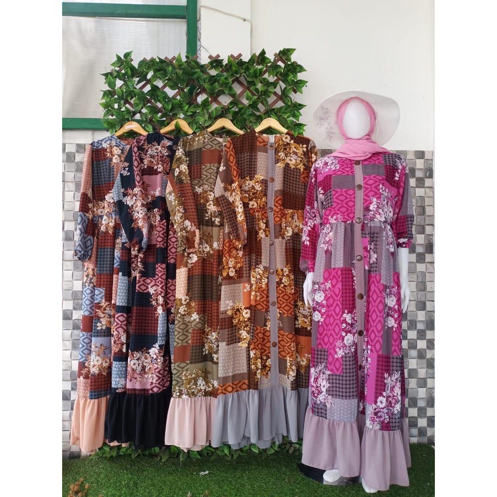 BMNC0002 Baju wanita muslim / muslimah syar'i gamis bahan ceruty