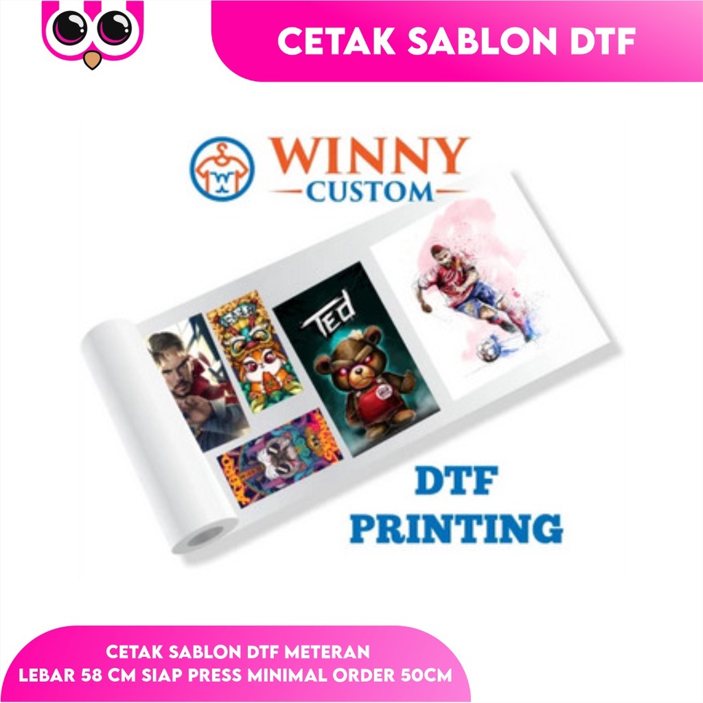 

PRINT DTF JASA CETAK SABLON DTF LEBAR 58CM A3 / A4 / METERAN MAKLON