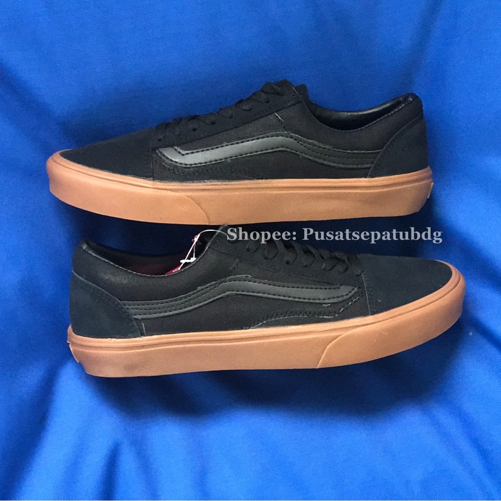 VANS OLDSKOOL BLACK GUM MONO HITAM COKLAT WAFFLE DT