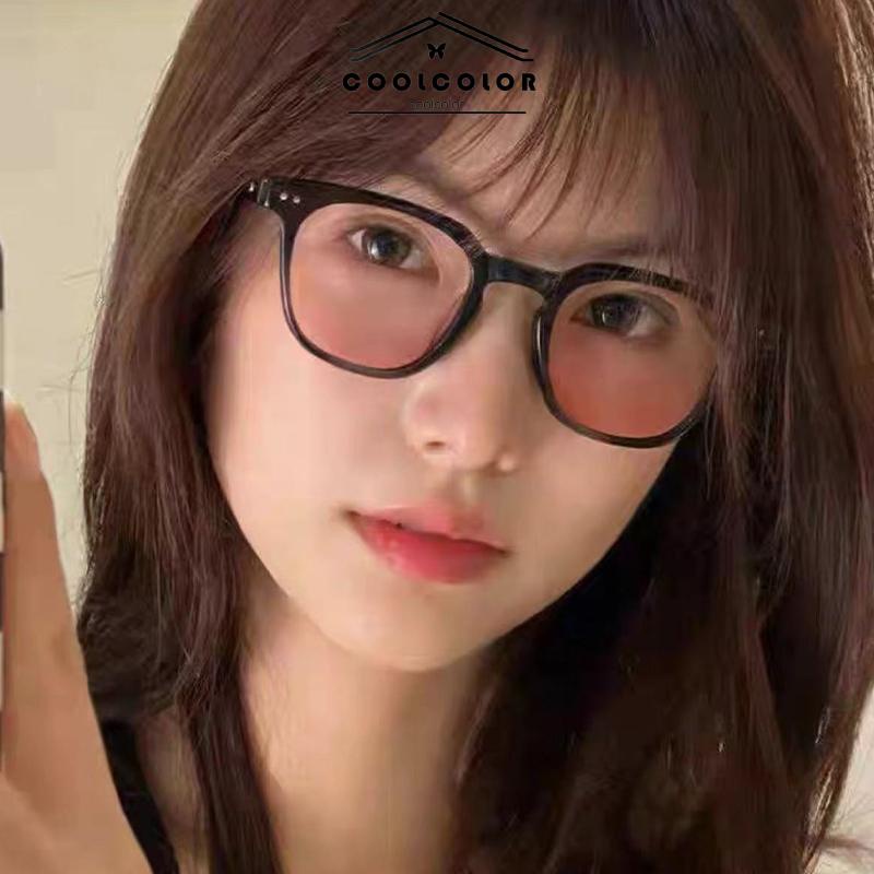 COD kacamata anti radiasi Gradient Pink Blush Glasses Wanita Trendi Wajah Bulat Kacamata Bingkai Hitam untuk Foto- cl