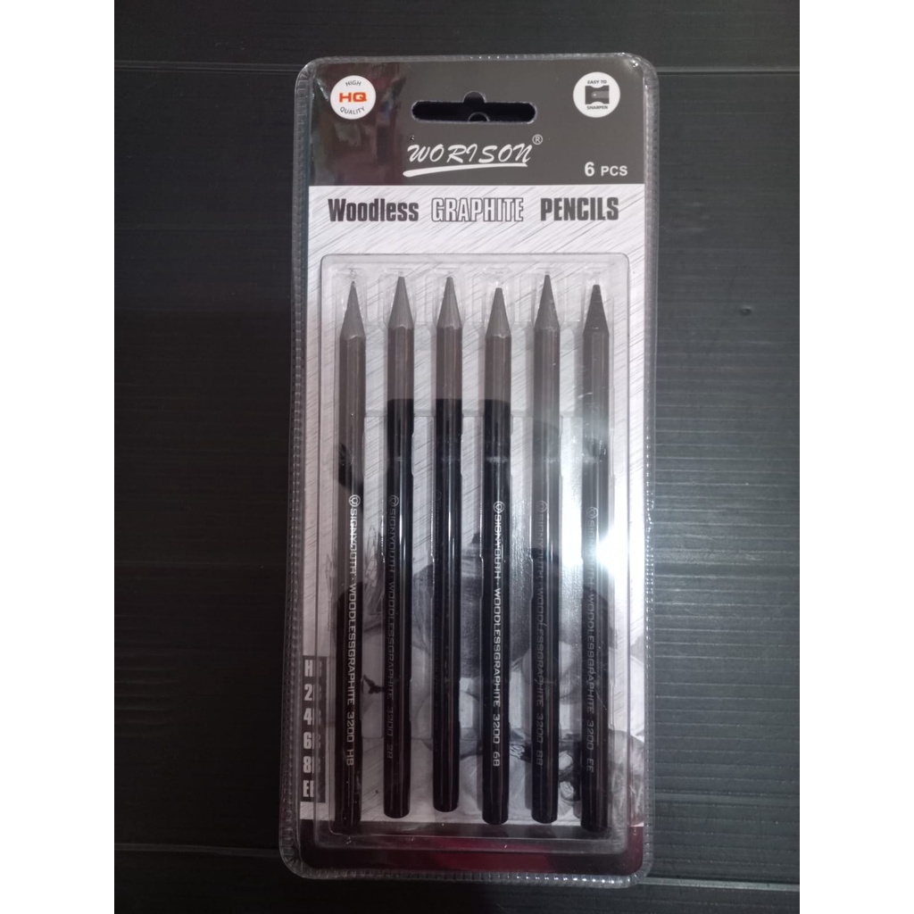 

Drawing pencils woodles graphite set 6 / VTec Pencil Charcoal HB, 2B, 4B, 6B, 8B, EE / Pensil Sketsa