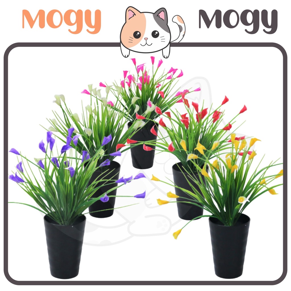 MOGYMOGY PT47 Pot Tanaman Hias Bunga Calla Lily Warna Bunga Plastik Dekorasi Ruangan Mini Artifisial Plant