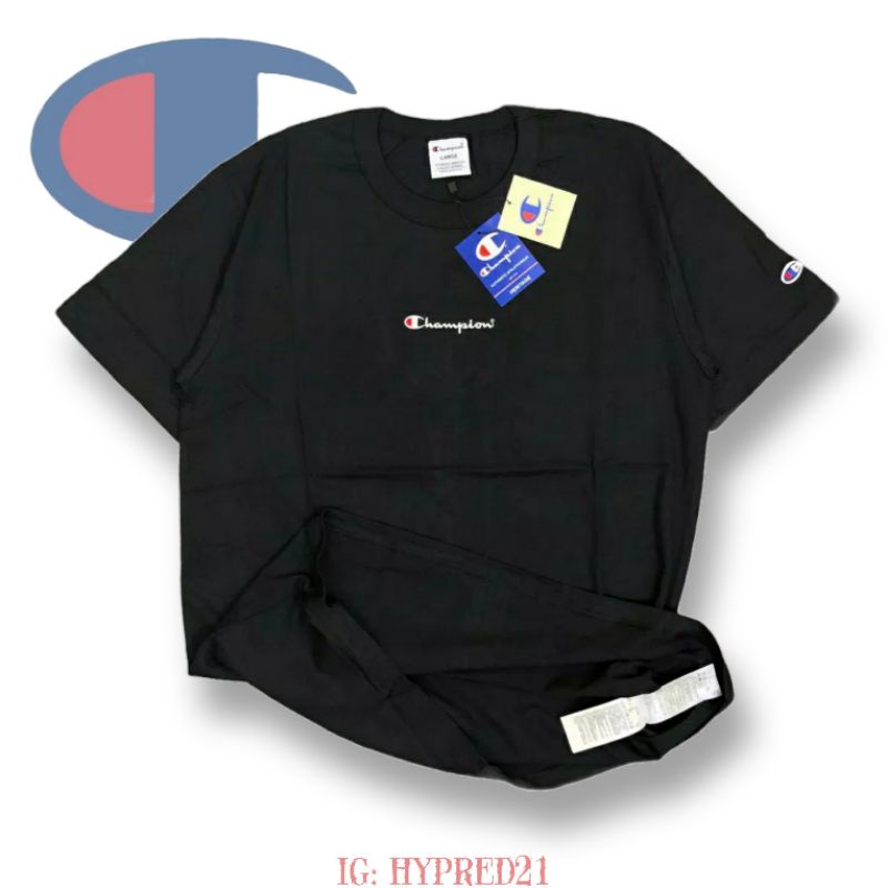 T SHIRT KAOS CHAMPION SMALL LOGO TEXT BORDIR MIROR LIKE ORIGINAL