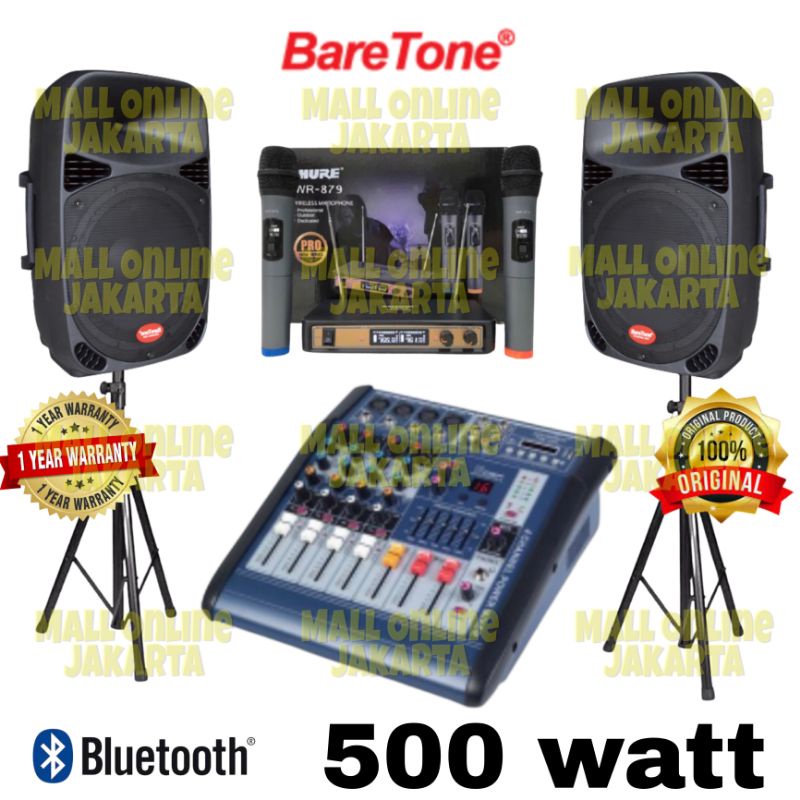 Paket baretone 15 inch original speaker pasif power Mixer bluetooth